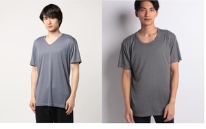 新品60%OFF!２枚セット！EDWIN（エドウィン） スムース クルーネック（チャコールグレー）＆ Vネック（ネイビー）Tシャツ☆サイズ：L