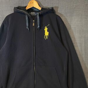 90s USA企画 Polo by Ralph Lauren パーカー ラルフ　　90年代 ポロバイラルフローレン ビッグポニー フルジップ 裏起毛 袖ライン 柳10450