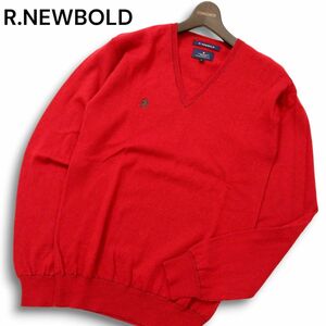 R.NEWBOLD ポールスミス 秋冬★ Vネック ウール100% ロゴ刺繍★ ニット セーター Sz.L メンズ 赤　C4T09747_A#K