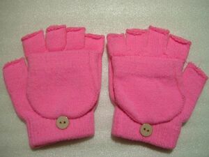 キッズミトン付指なし手袋　ピンク　指なし状態で長さ12.8cm　伸びる手袋　大人も使用可