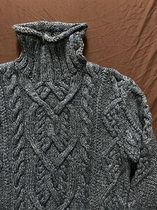 【傑作】極美品 RRL MOCK NECK INDIGO HAND KNIT ダブルアールエル インディゴ アラン モックネック ニット セーター ラルフローレン XS