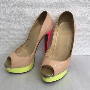 【WA37】★3000円スタート★Christian Louboutin/クリスチャンルブタン エナメル オープントゥパンプス　ヒール　36