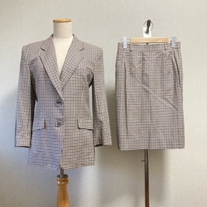 #anc SALE アクアスキュータム Aquascutum スカートスーツ 9 ベージュ 茶 紺 チェック セットアップ レディース [788669]