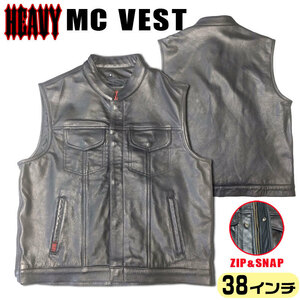 （38インチ）HEAVY《ＭＣベスト》 ジップ＆スナップ　モトブルーズ　後ろ1枚革　クラブベスト