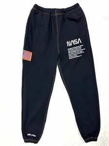 美品★HERON PRESTON★ヘロンプレストン NASA LOUNGE SWEAT PANTS sizeXL/ブラック/スウェット/パンツ/ワッペン付/刺繍