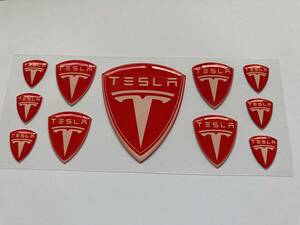 即納 テスラモーターズ TESLA ロゴ レッド 3D 11枚セット ステッカー 《送料無料》残り1点