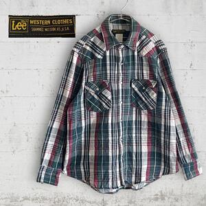 美品☆Lee リー WESTERN CLOTHES　90年代　ウエスタンシャツ　USA製　チェック柄 長袖シャツ M　スナップボタン　胸ポケット 