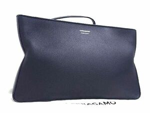 ■新品同様■ Salvatore Ferragamo フェラガモ レザー クラッチバッグ セカンドバッグ メンズ ネイビー系 AW3519