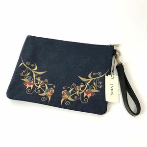 【新品未使用】ノベルティ EVRIS エヴリス DENIM CLUTCH BAG 刺繍 デニム クラッチバッグ /非売品 バッグ ミニバッグ ハンドバッグ かばん