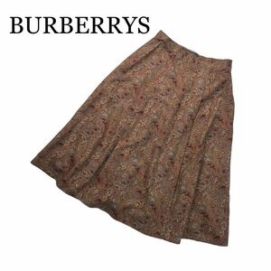 BURBERRYS バーバリーズ スカート フレア 赤茶色系 総柄 花柄 サイズ11 ミディ〜ミモレ丈