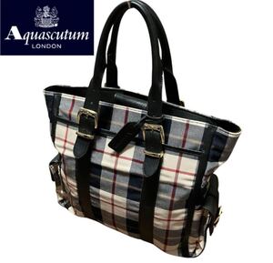 Aquascutum アクアスキュータムバッグチェック キャンバス トートバッグ ハンドバッグ