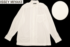 Y-7364★美品★ISSEY MIYAKE イッセイミヤケ★メンズ男性 日本製 ホワイト白 織り生地 フライフロント 長袖 ドレス シャツ 4