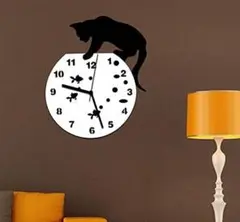 インテリア  猫  金魚 壁 時計 ウォール クロック