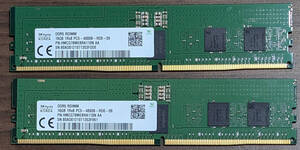 SKHynix サーバー用メモリ DDR5-4800 RDIMM(1Rx8,PC5-38400,ECC,REG,16GB)【16GB２枚セット 合計32GB】（動作確認済、中古）