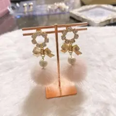 ♡ビジューとリボンのファーピアス♡