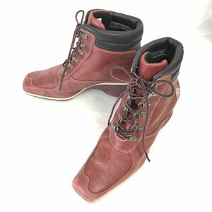 Timberland★本革/レースアップ/ショートブーツ【7/24.0/ハイヒール/赤/red】Shoes/boots◆WB78-10