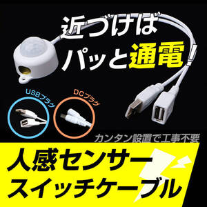 人感センサー スイッチケーブル 電源 ライト 赤外線 自動オンオフ USB DC 照明 LED テープライト クローゼット 階段 玄関 トイレ ベッド