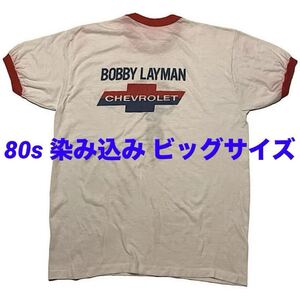 モーター系スペシャル 激レア 80s VELVA SHEEN シボレーディーラー ビンテージ リンガーTシャツ 両面染み込みプリント CHEVROLET Lサイズ