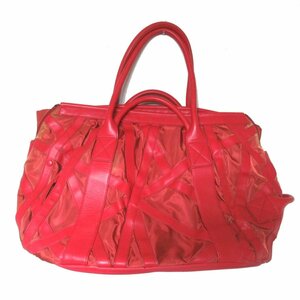 ほぼ美品 08SS ISSEY MIYAKE イッセイミヤケ コレクションランウェイモデル レザー×ナイロン トートバッグ ボストンバッグ レッド