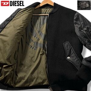 極美品/Lサイズ相当●DIESEL ディーゼル ニット切替 MA-1 ボンバー フライトジャケット ブルゾン ダブルジップ 肩ブレイブマン 裏地ロゴ