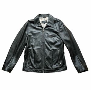 バーバリーBURBERRYブラックレーベル 黒羊革レザージャケットシングルライダース サイズL