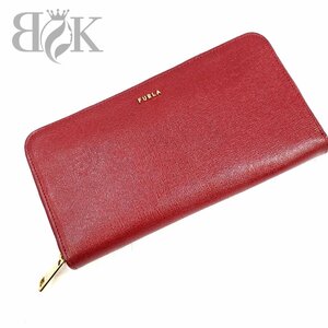 フルラ 長財布 ラウンドファスナー ウォレット レッド×ゴールド金具 レディース FURLA 中古 ★