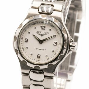 1円 稼働 美品 箱/保証書/コマ2付 LONGINES コンクエスト L1.130.4 ラウンド QZ クオーツ 白文字盤 SS 腕時計 レディース 045820240528