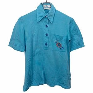 Vintage GUCCI グッチ　レディース　ブルー　ワンポイント　半袖　ポロシャツ トップス　42表記