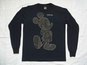 ☆ 90s USA製 ビンテージ MICKEY MOUSE ミッキーマウス モノトーン 両面プリント 長袖 Tシャツ sizeM 黒 ☆古着 ロンT Disney 80s オールド