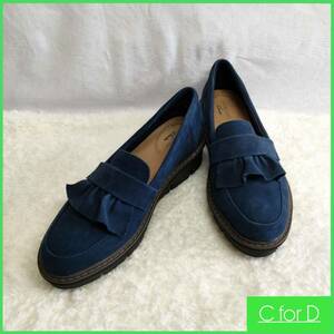 美品★Clarks★22.5cm Sharon Dasher(シャロンダッシャー) 厚底 ローファー クラークス レディース ネイビー スリッポン ローファー M037