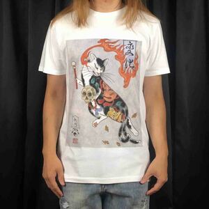 新品 ビッグ プリント ねこ 猫 浮世絵 刺青 タトゥー 僧侶 ドクロ 蓋骨 木魚 Tシャツ S M L XL オーバー サイズ XXL~5XL ロンT パーカー 可