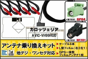 フィルムアンテナ ケーブル 地デジ ワンセグ フルセグ カロッツェリア carrozzeria AVIC-VH99HUD 4本セット HF201 高感度 汎用 受信 ナビ