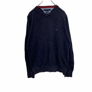 TOMMY HILFIGER ニットセーター レディース M ネイビー トミーヒルフィガー ロゴ ワンポイント 丸首 古着卸 アメリカ仕入 t2202-3474