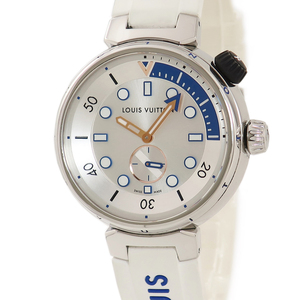 【3年保証】 ルイヴィトン タンブール ストリート ダイバー パシフィックホワイト QA124Z 青 インナーベゼル クオーツ メンズ 腕時計