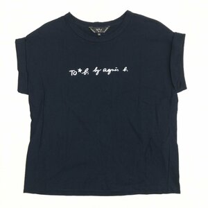 美品 To b by agnes b. アニエスベー コットン100% バンドスリーブ ロゴプリント Tシャツ 38(M) 黒 ブラック 日本製 カットソー 半袖