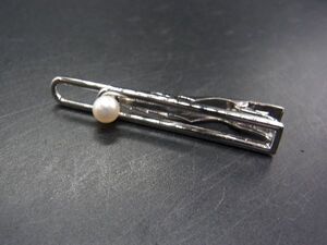 MIKIMOTO ミキモト 本真珠 アコヤ真珠 パール 約0.7mm ネクタイピン タイクリップ アクセサリー 紳士 メンズ シルバー系 DG8024