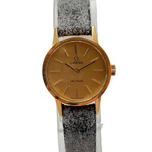 OMEGA オメガ デビル ラウンド 手巻き ゴールド文字盤 革ベルト ゴールドカラー ヴィンテージ 稼動品 レディース腕時計