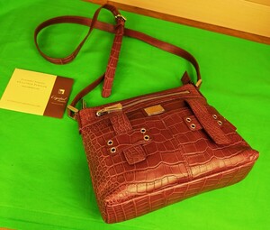 ★美品★ 即決 LEATHER JEWELS リアルクロコダイル ショルダーバッグ センター取り ワニ革 マットクロコ レザージュエルズ バーガンディ