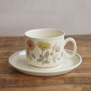 イギリス ヴィンテージ食器 J&G Meakin ミーキン Hedgerow レトロ 花柄 ボタニカル コーヒーカップ ソーサー ひなげし たんぽぽ #240901-5