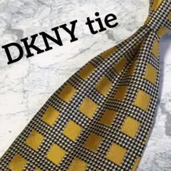 ✺DKNY tie✺ネクタイ　スクエア柄　ハーリキンチェック　マスタード