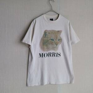 90s USA vintage Tシャツ / ユニセックス ピンク ベージュ プリント 動物 猫 半袖 レディース ビンテージ T4-06226-9374