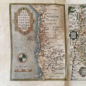 16世紀 フランス 古地図 手彩色 銅版画 アンティーク