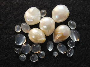 自然色マベブリック型淡水真珠 pearl ナチュラル&moonstoneムーンストーンカボッションセット☆　10　まとめて色々たくさん同梱可能 524-2
