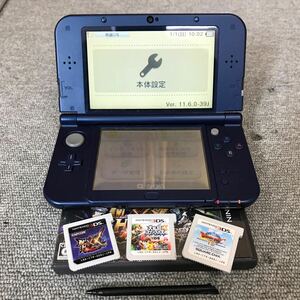 ♪【売り切り】任天堂 ニンテンドー Newニンテンドー3DSLL RED-001 メタリックブルー タッチペン付属 ソフト3点付属 初期化済み 動作確認済