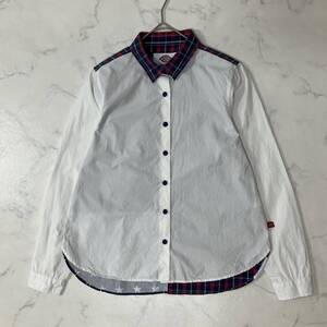 Dickies ディッキーズ ロゴ チェック 星柄 ボタン シャツカラー ラウンドカット コットン 長袖 シャツ ブラウス ホワイト レッド S