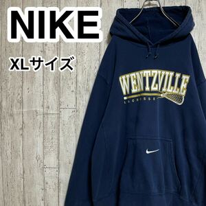 ☆送料無料☆ NIKE ナイキ プルオーバー スウェットパーカー XLサイズ ネイビー ウェンツビル プリント ビッグサイズ 21-372