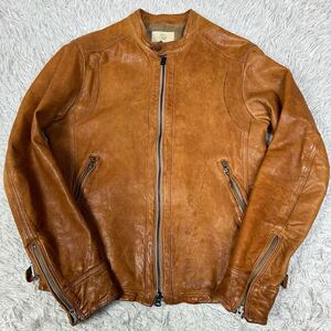 良品 Lサイズ 【極上ラムレザー キャメル】UNITEDARROWS ユナイテッドアローズ ライダースジャケット シングル 羊革 本革 希少カラー 刻印