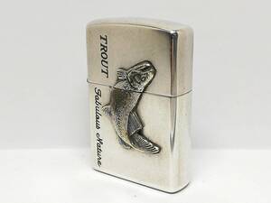 D2411-236　ZIPPO/ジッポー　オイルライター　メタル TROUT Fabuious Nature 銀メッキ　94年製【中古品】