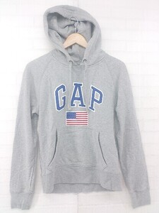 ◇ GAP ギャップ プルオーバー ブランドロゴ アメリカ 国旗 センターポケット 長袖 パーカー サイズXS グレー レディース E