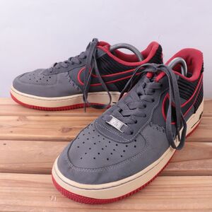 z6139 ナイキ エアフォース1 US9 27.0cm/灰 グレー 赤 レッド系 NIKE AIRFORCE1 AF1 LOW メンズ スニーカー 中古